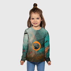 Лонгслив детский Светло-зелёный и оранжевый туман и краски, цвет: 3D-принт — фото 2