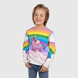 Лонгслив детский Единорог на фоне радуги, цвет: 3D-принт — фото 2