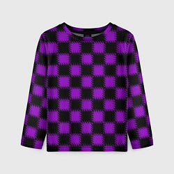 Лонгслив детский Фиолетовый черный узор Шахматка, цвет: 3D-принт