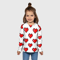 Лонгслив детский Сердца в стиле пиксель-арт, цвет: 3D-принт — фото 2