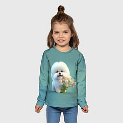 Лонгслив детский Белая собака милаха, цвет: 3D-принт — фото 2