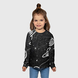 Лонгслив детский Черно-белый Сатурн, цвет: 3D-принт — фото 2