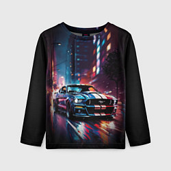 Лонгслив детский Форд мустанг в ночи тройная скорость, цвет: 3D-принт