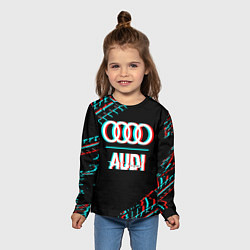 Лонгслив детский Значок Audi в стиле glitch на темном фоне, цвет: 3D-принт — фото 2