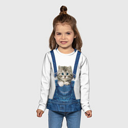 Лонгслив детский Котенок в кармане комбинезона, цвет: 3D-принт — фото 2
