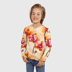 Лонгслив детский Акварельные цветы - персиковый паттерн, цвет: 3D-принт — фото 2