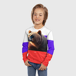 Лонгслив детский Медведь на флаге России, цвет: 3D-принт — фото 2