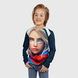 Лонгслив детский Девушка с голубыми глазами в флаге, цвет: 3D-принт — фото 2