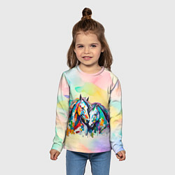 Лонгслив детский Две разноцветные лошади, цвет: 3D-принт — фото 2