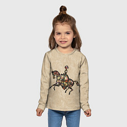 Лонгслив детский Ретро девушка на лошади и винтажные цветы, цвет: 3D-принт — фото 2