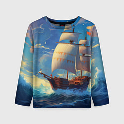 Детский лонгслив Парусник в море