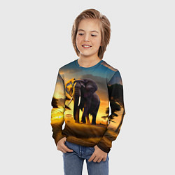 Лонгслив детский Слон и рассвет в саванне, цвет: 3D-принт — фото 2