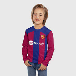 Лонгслив детский Лионель Месси Барселона форма 2324 домашняя, цвет: 3D-принт — фото 2