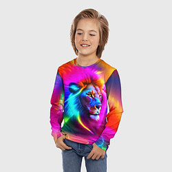 Лонгслив детский Неоновый лев в цветовой абстракции, цвет: 3D-принт — фото 2