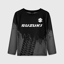 Детский лонгслив Suzuki speed на темном фоне со следами шин: символ