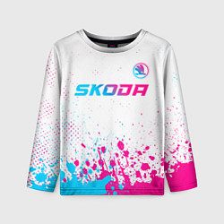 Лонгслив детский Skoda neon gradient style: символ сверху, цвет: 3D-принт