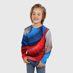 Лонгслив детский Абстракция белый синий красный, цвет: 3D-принт — фото 2