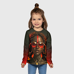 Лонгслив детский Девушка афро с косичками в модных очках, цвет: 3D-принт — фото 2