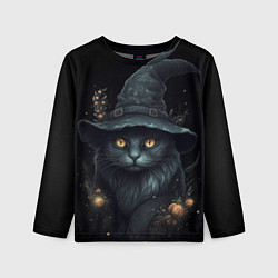 Лонгслив детский Черный кот в шляпе, цвет: 3D-принт