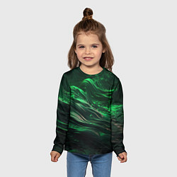 Лонгслив детский Зеленые абстрактные волны, цвет: 3D-принт — фото 2
