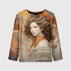 Лонгслив детский Японская девушка и волны океана, цвет: 3D-принт