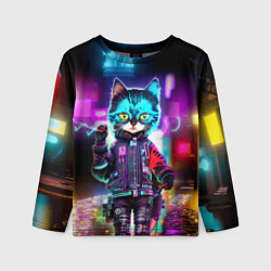Лонгслив детский Cool kitten - cyberpunk - neon glow, цвет: 3D-принт