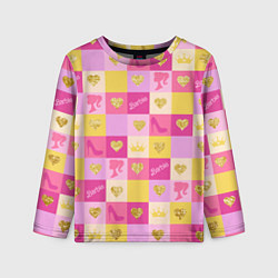 Детский лонгслив Барби: желтые и розовые квадраты паттерн