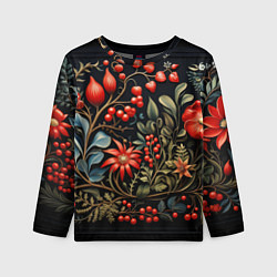 Лонгслив детский Новогодние ягоды и цветы, цвет: 3D-принт