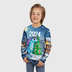 Лонгслив детский Дракон у новогодней елки 2024, цвет: 3D-принт — фото 2