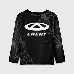 Лонгслив детский Chery speed на темном фоне со следами шин, цвет: 3D-принт