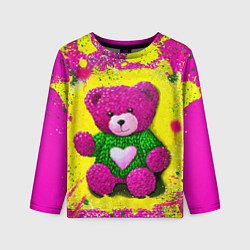 Лонгслив детский Розовый мишка в свитере, цвет: 3D-принт