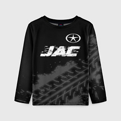 Детский лонгслив JAC speed на темном фоне со следами шин посередине