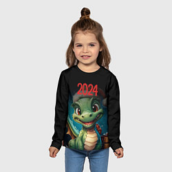 Лонгслив детский 2024 Зеленый дракон новый год, цвет: 3D-принт — фото 2