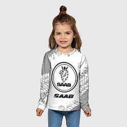 Лонгслив детский Saab speed на светлом фоне со следами шин, цвет: 3D-принт — фото 2