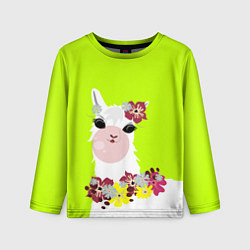 Лонгслив детский Лама - альпака в венке, цвет: 3D-принт
