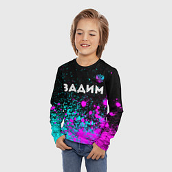 Лонгслив детский Вадим и неоновый герб России посередине, цвет: 3D-принт — фото 2