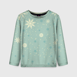 Детский лонгслив Снежинки и звезды на матно зеленем