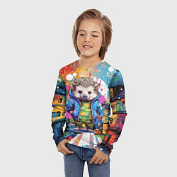 Лонгслив детский Городской ёжик, цвет: 3D-принт — фото 2
