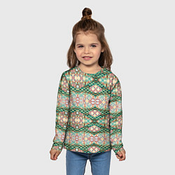 Лонгслив детский Орнамент зеленый мелкий икат, цвет: 3D-принт — фото 2