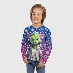 Лонгслив детский Зеленый дракон и снежинки, цвет: 3D-принт — фото 2