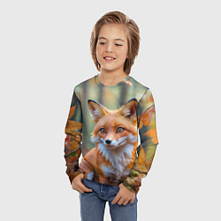 Лонгслив детский Портрет лисы в осеннем лесу, цвет: 3D-принт — фото 2