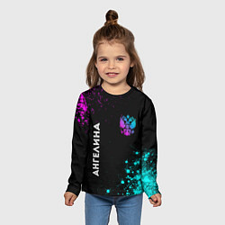 Лонгслив детский Ангелина и неоновый герб России вертикально, цвет: 3D-принт — фото 2