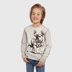 Лонгслив детский Французский бульдог в очках и рубашке, цвет: 3D-принт — фото 2