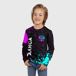 Лонгслив детский Алиса и неоновый герб России вертикально, цвет: 3D-принт — фото 2