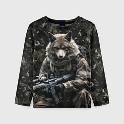 Лонгслив детский Волк солдат в камуфляже, цвет: 3D-принт