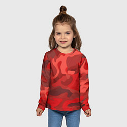 Лонгслив детский Красный камуфляж крупный, цвет: 3D-принт — фото 2