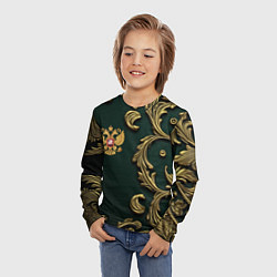 Лонгслив детский Золотой герб России на темном зеленом фоне лепнина, цвет: 3D-принт — фото 2