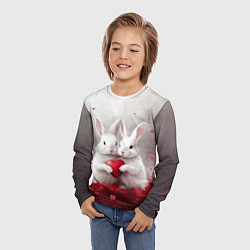 Лонгслив детский Белые кролики с сердцем, цвет: 3D-принт — фото 2