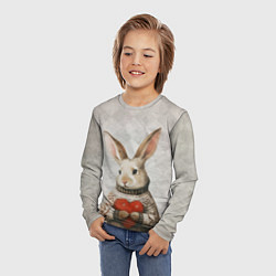 Лонгслив детский Влюблённый кролик в свитере с сердцем, цвет: 3D-принт — фото 2