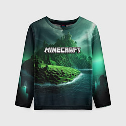 Лонгслив детский Minecraft logo зеленый мир, цвет: 3D-принт